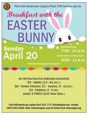 Poster for the Breakfast with the Easter Bunny 4/20/25 9-11 am. 