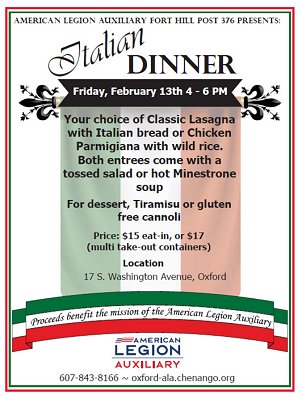 ALA's Italian Dinner, 02/13/26 4-6pm - poster