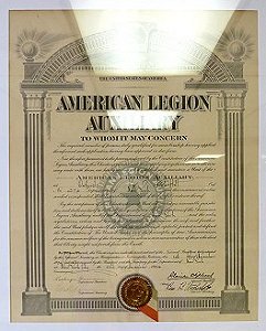 1924 original charter of Fort Hill ALA Unit 376 signed by Claire Oliphant.